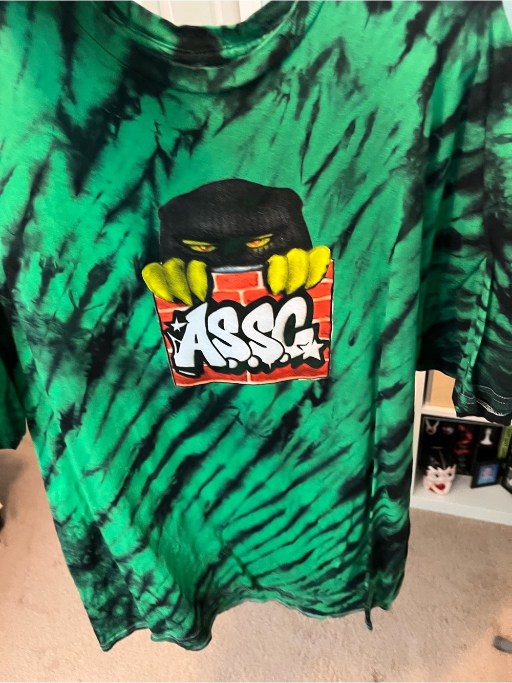 Anti Social Social Club Green Black Tie-Dye Graphic Tee with Yellow Accent